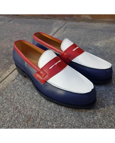 Mocassin John Mendson 2906 Dan cuir multicolore bleu blanc rouge