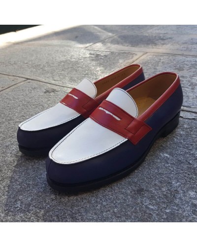 Mocassin John Mendson 2906 Dan cuir multicolore bleu blanc rouge