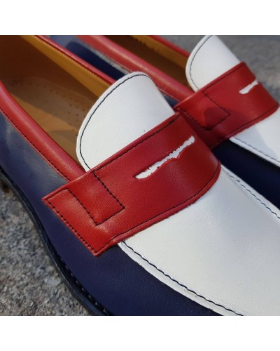 Mocassin John Mendson 2906 Dan cuir multicolore bleu blanc rouge