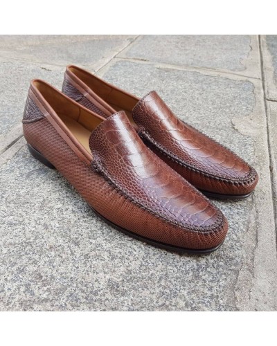 Moccasin Mezlan 7207 genuine brown ostrich leg