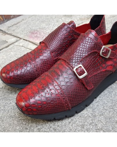 Sneakers à double boucles Center 51 12998 cuir façon python rouge