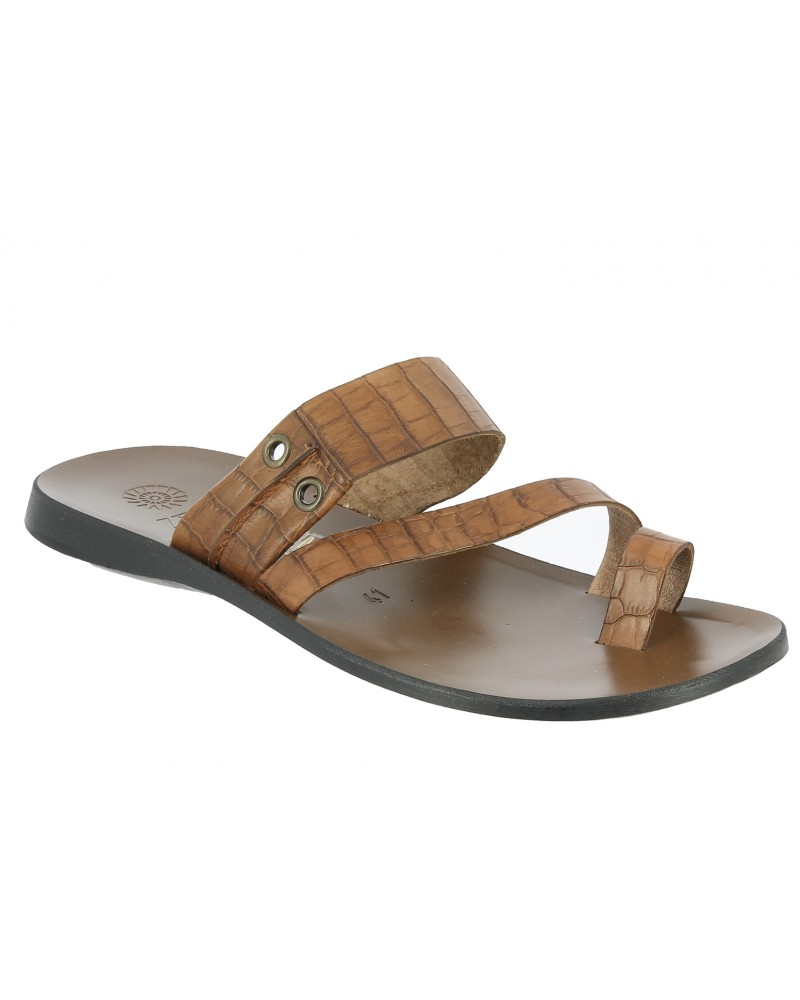 Sandals Zeus 1092 brown leather crocodile print finish