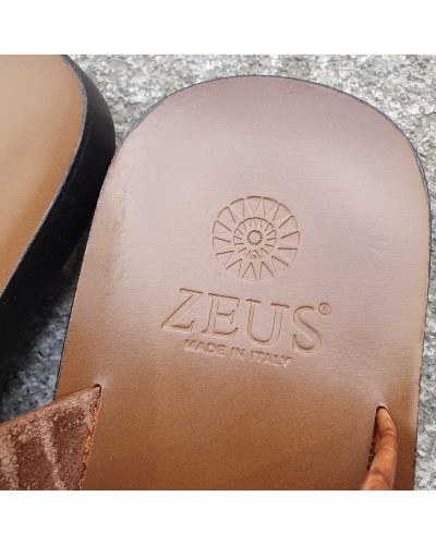 Sandals Zeus 1092 brown leather crocodile print finish