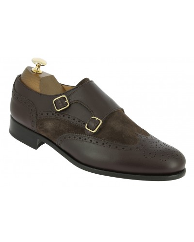 Double Monk strap shoe Center 51 Classico Daemon bi-material brown leather and brown suede