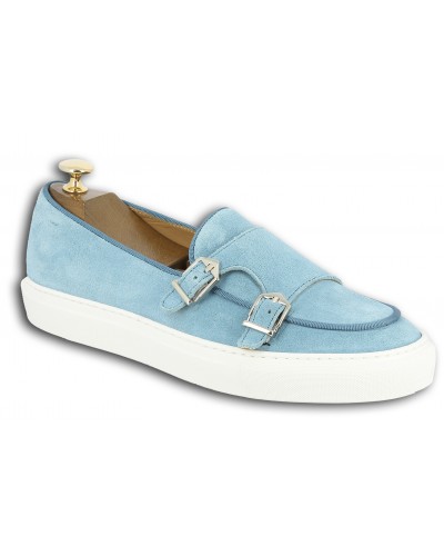 Moccasin double monk strap Sneakers Center 51 SmartKV sky blue suede