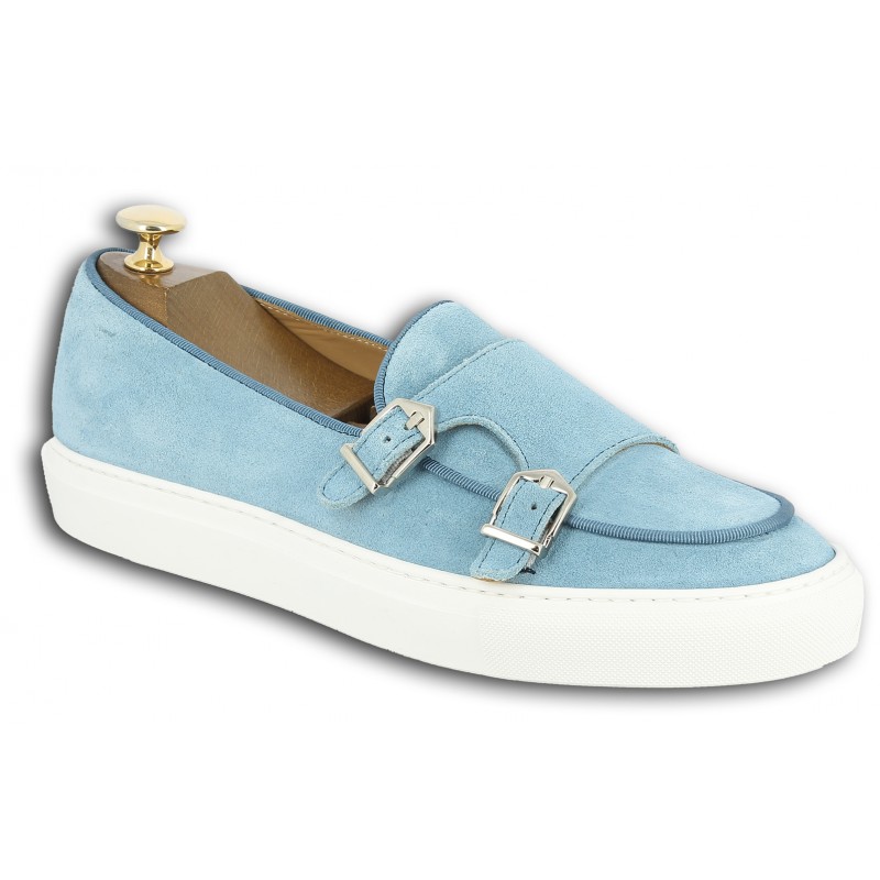 Moccasin double monk strap Sneakers Center 51 SmartKV sky blue suede