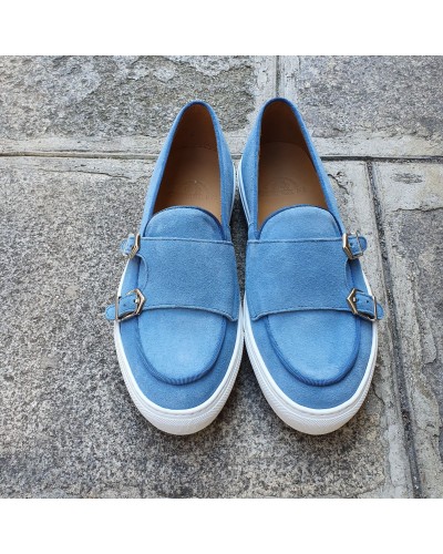 Moccasin double monk strap Sneakers Center 51 SmartKV sky blue suede