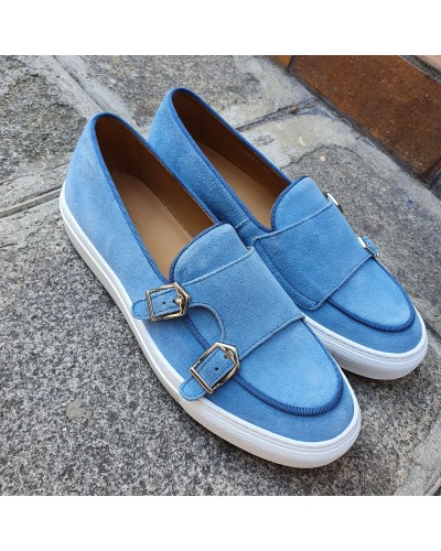 Moccasin double monk strap Sneakers Center 51 SmartKV sky blue suede