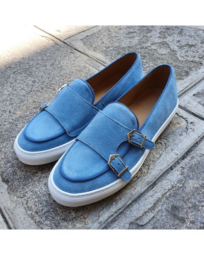 Moccasin double monk strap Sneakers Center 51 SmartKV sky blue suede