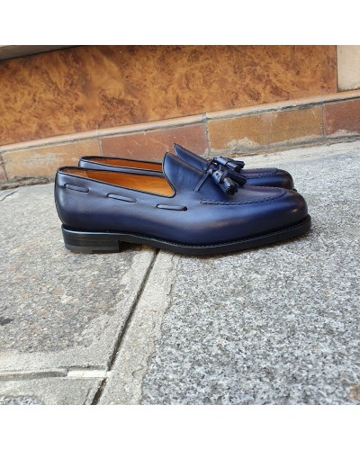 Moccasin with pompons Berwick 8491 blue navy leather