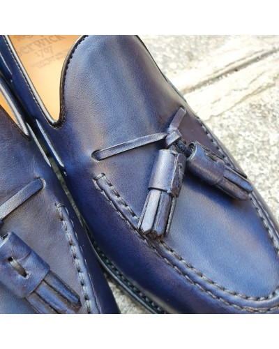 Moccasin with pompons Berwick 8491 blue navy leather