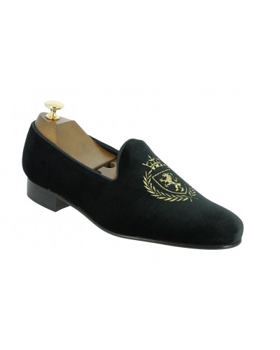 Mocassin brodé slippers sleepers Center 51 crown velours noir