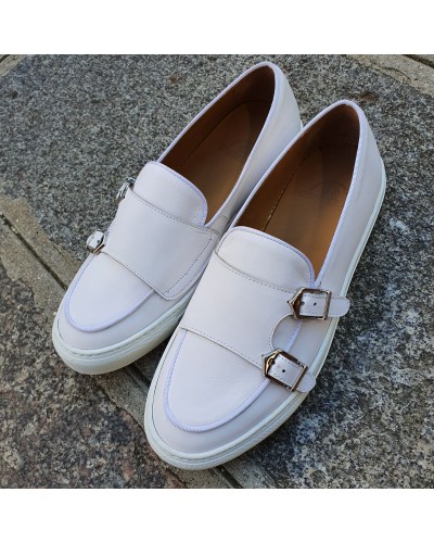 Moccasin double monk strap Sneakers Center 51 SmartKV white leather