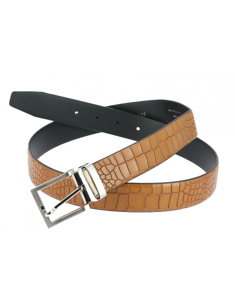 Leather Belt blond crocodile print finish