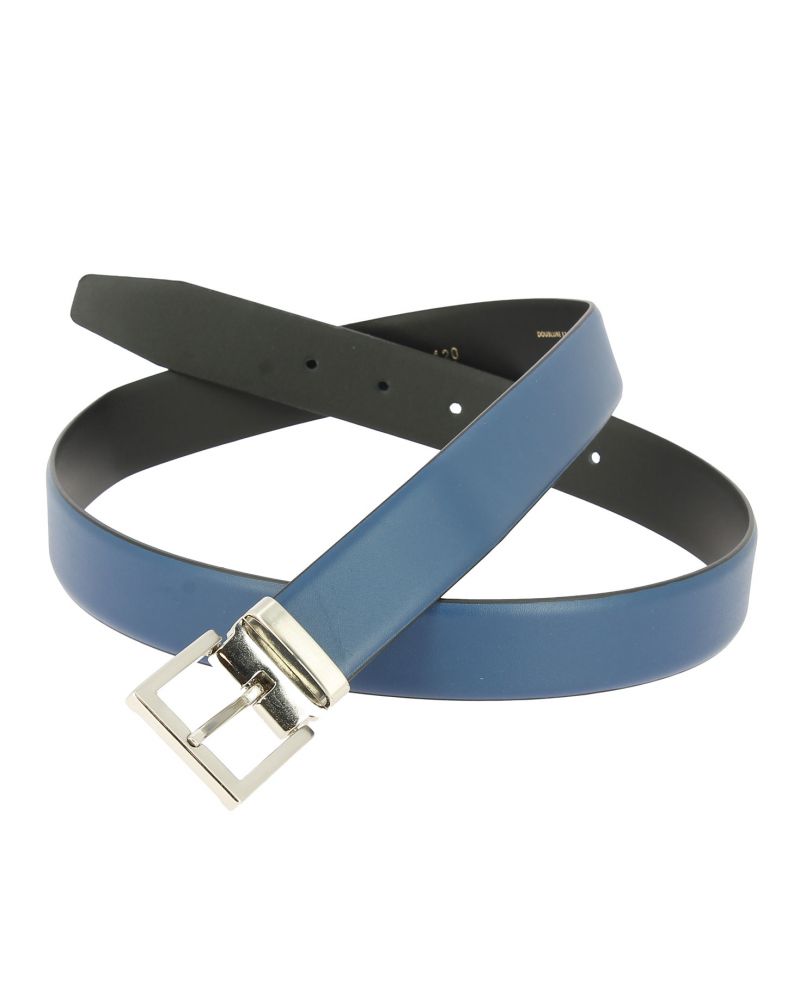 Blue leather belt with adjustable buckle