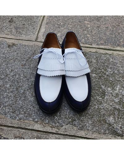 Derby shoe Center 51 8172 Bob bicolored blue navy and white leather with tassels