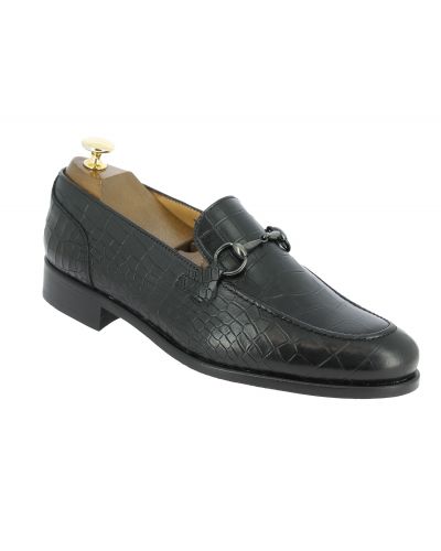 Mocassin Center 51 classico sphynx cuir noir façon croco