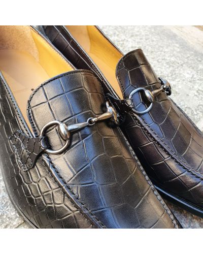 Moccasin shoe Center 51 Classico Sphynx black leather croco print finish