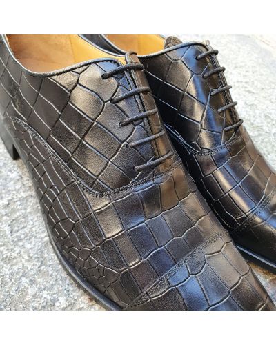 Oxford shoe Center 51 Classico Ambas black leather croco print finish