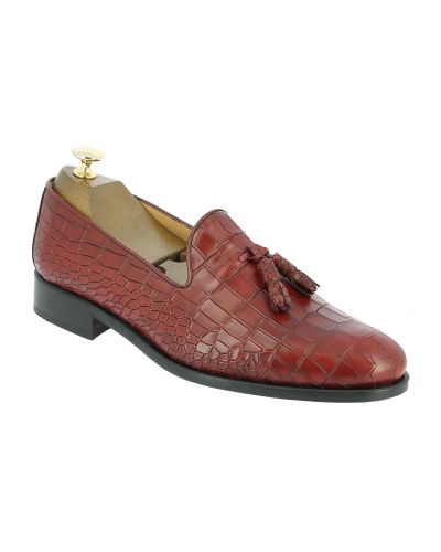 Moccasin shoe with pompons Center 51 Classico Safety red leather croco print finish