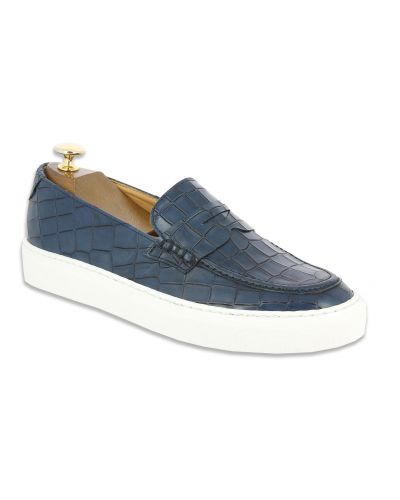 Moccasin Sneakers Center 51 Much navy blue leather croco print finish