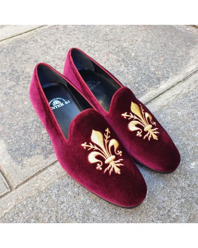 Moccasin embroidered slippers sleepers Center 51 Lys burgundy velvelt