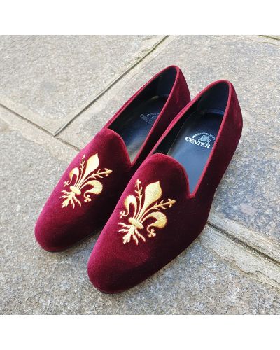 Moccasin embroidered slippers sleepers Center 51 Lys burgundy velvelt