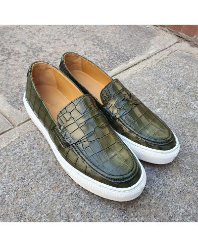 Moccasin Sneakers Center 51 Much green leather croco print finish