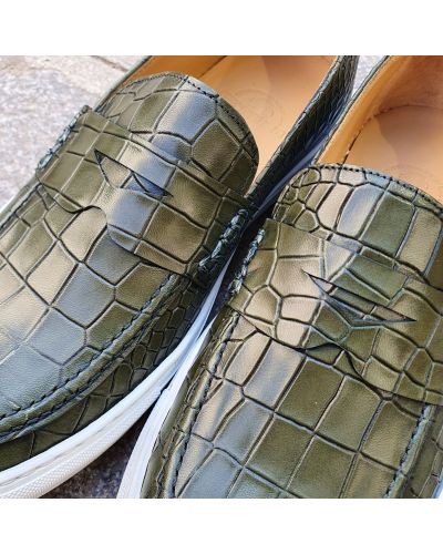 Moccasin Sneakers Center 51 Much green leather croco print finish