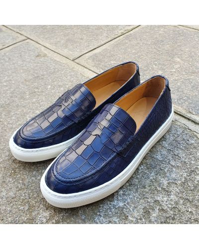 Moccasin Sneakers Center 51 Much navy blue leather croco print finish