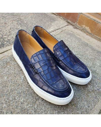 Moccasin Sneakers Center 51 Much navy blue leather croco print finish