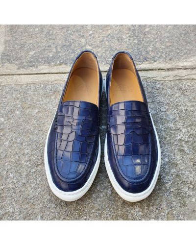 Moccasin Sneakers Center 51 Much navy blue leather croco print finish
