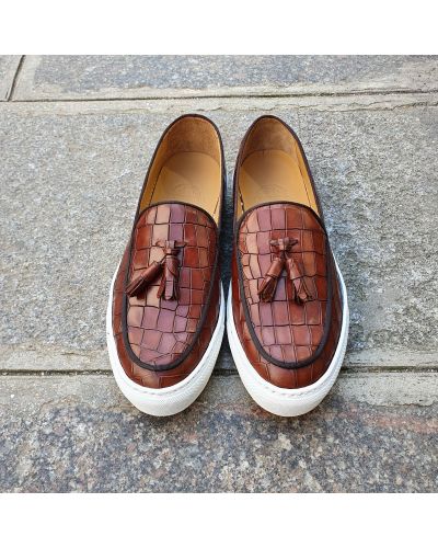 Moccasin with Pompons Sneakers Center 51 Coolest brown leather croco print finish