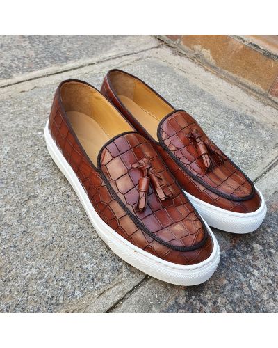 Moccasin with Pompons Sneakers Center 51 Coolest brown leather croco print finish