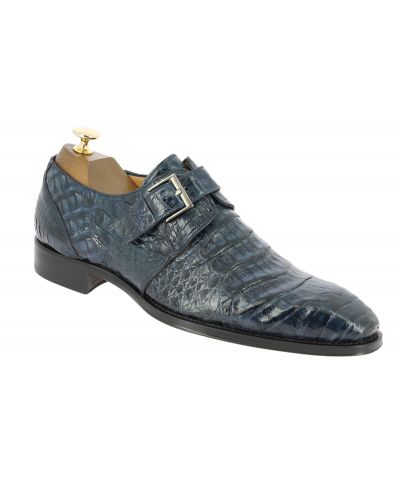 Chaussure à boucle Mezlan 4312 véritable crocodile marine