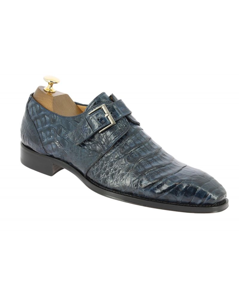 Chaussure à boucle Mezlan 4312 véritable crocodile marine