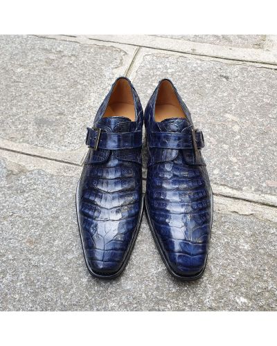 Chaussure à boucle Mezlan 4312 véritable crocodile marine