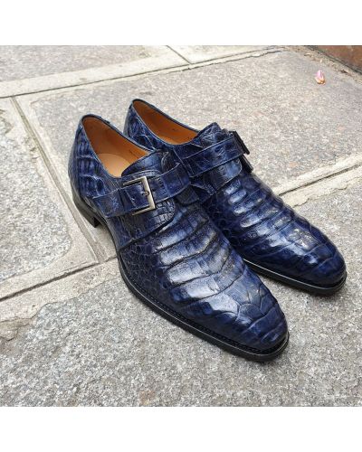 Chaussure à boucle Mezlan 4312 véritable crocodile marine