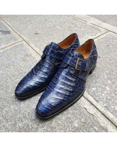 Chaussure à boucle Mezlan 4312 véritable crocodile marine