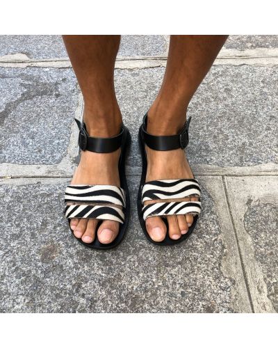 Sandals Zeus 1825 black leather and calf-hair zebra finish