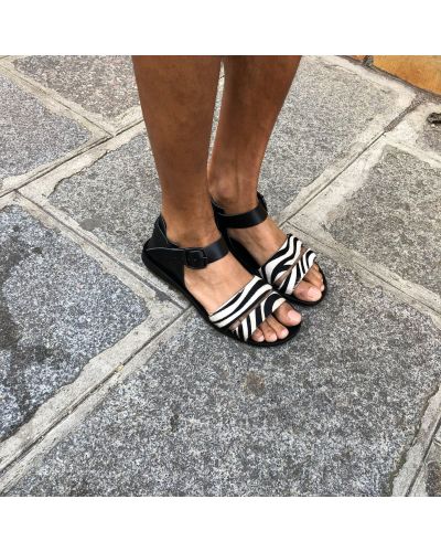 Sandals Zeus 1825 black leather and calf-hair zebra finish