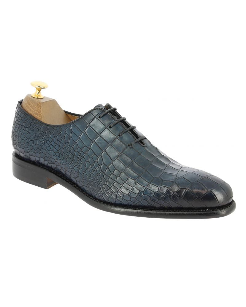 Oxford shoe Berwick 3407 blue navy leather crocodile print finish