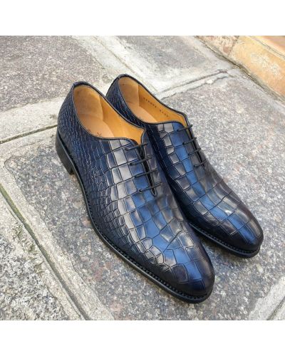 Oxford shoe Berwick 3407 blue navy leather crocodile print finish