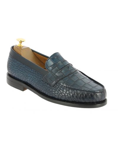 Moccasin shoe Berwick 4456 blue navy leather crocodile print finish