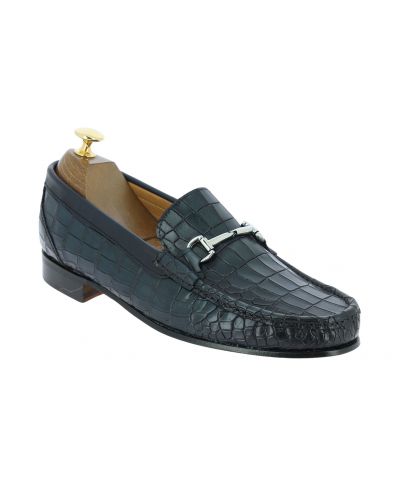 Moccasin shoe Berwick 5285 blue navy leather crocodile print finish