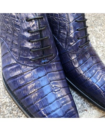 Mezlan Richelieu 4338 | Genuine Navy Blue Crocodile