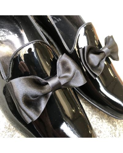 Moccasin bow knot slippers sleepers Center 51 Knot black varnished leather with black bow knot