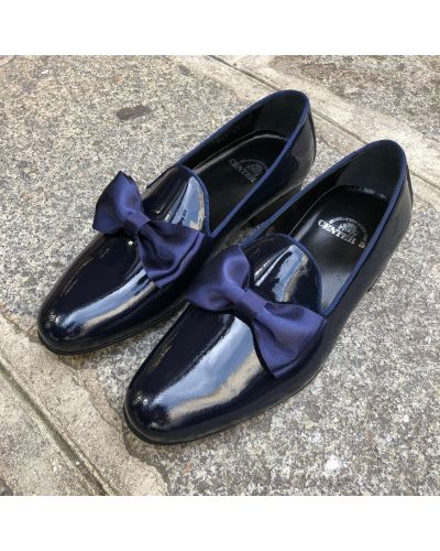 Moccasin bow knot slippers sleepers Center 51 Knot navy blue varnished leather with navy blue bow knot