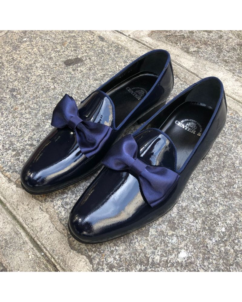Moccasin bow knot slippers sleepers Center 51 Knot navy blue varnished