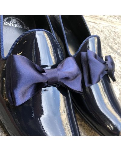 Moccasin bow knot slippers sleepers Center 51 Knot navy blue varnished leather with navy blue bow knot
